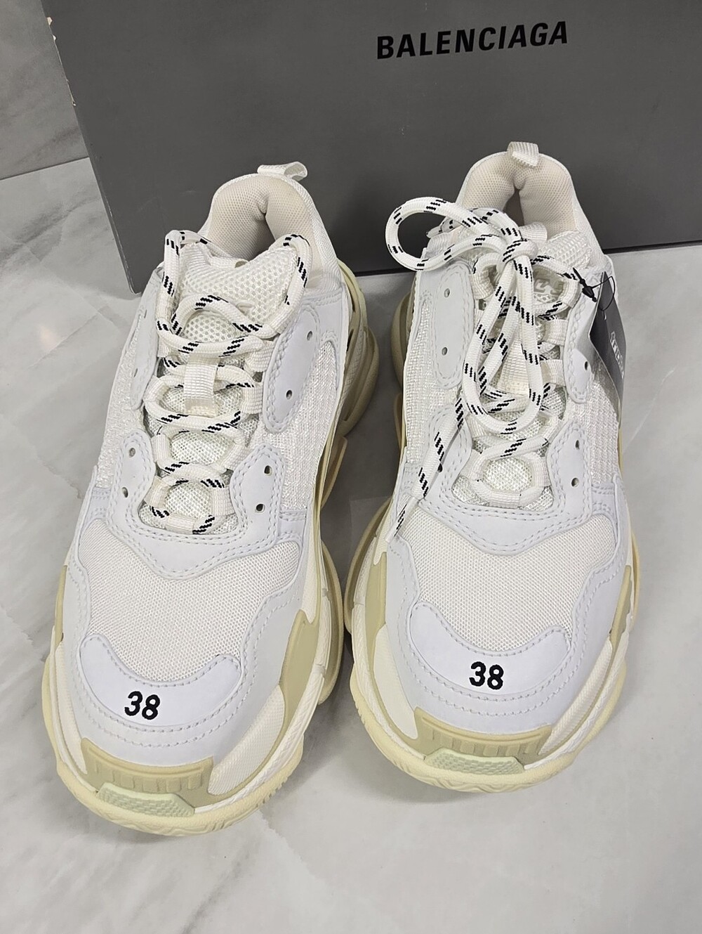 Balenciaga Triple S Sneakers in White with Cream Accents